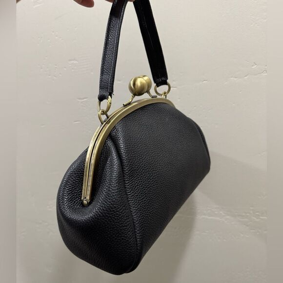 Black Togo Cowhide Leather Handmade Retro Style Kisslock Bag, Multi Use Style - Picture 12 of 16